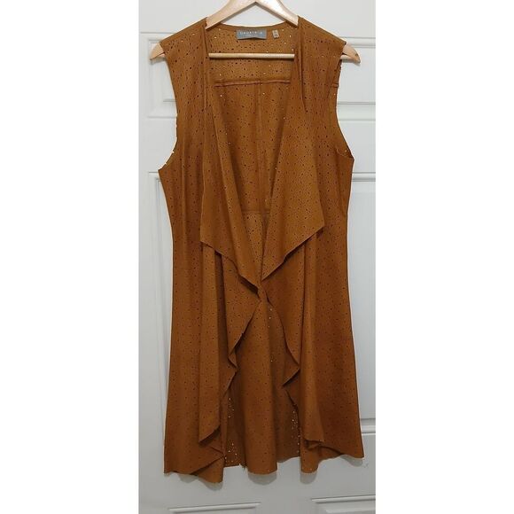 Bagatelle womens large long leather perforated tan western vest rodeo cowgirl - Picture 1 of 5